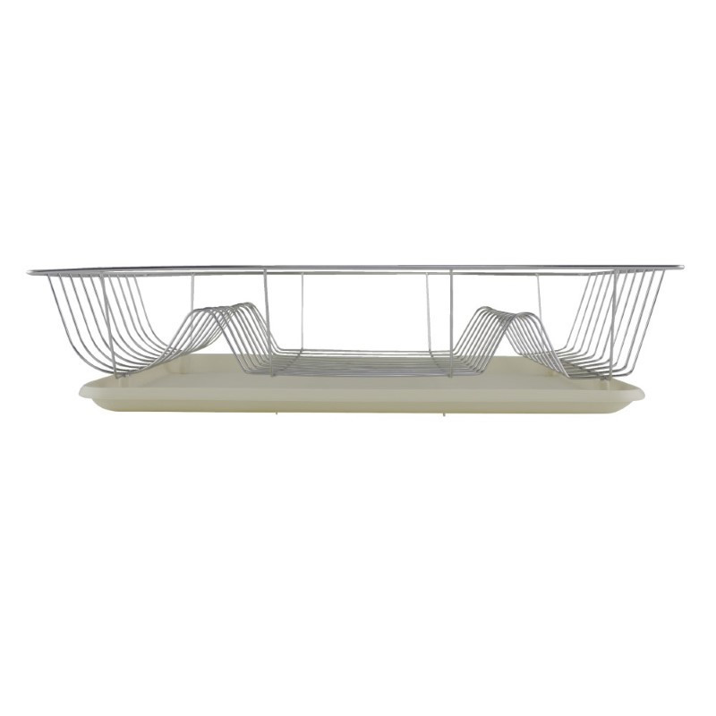 Uscător de vase cu suport metalic și tavă de colectare a apei crem, perfect pentru uscarea și organizarea veselei de bucătărie