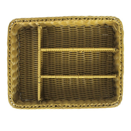 Organizator pentru tacâmuri din ratan sintetic cu 4 compartimente pentru organizarea și depozitarea ustensilelor de bucătărie