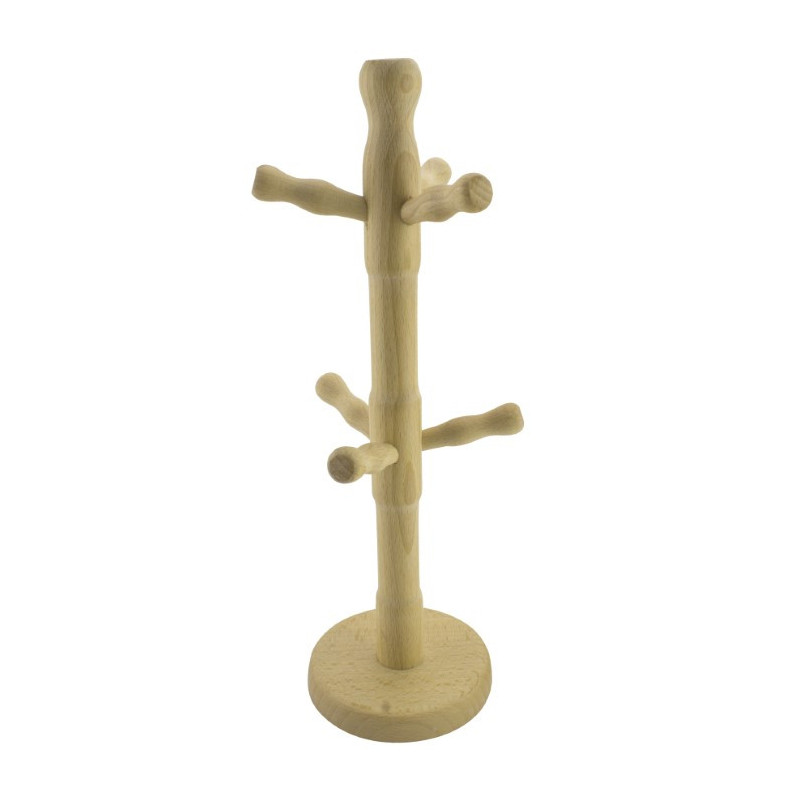 Suport pentru căni, vertical din lemn cu 6 brațe, potrivit pentru organizarea depozitarea și uscarea ceștilor de cafea sau ceai