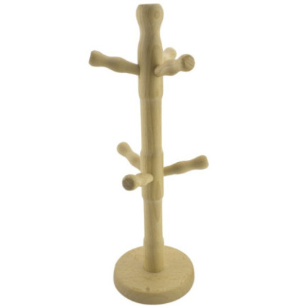 Suport pentru căni, vertical din lemn cu 6 brațe, potrivit pentru organizarea depozitarea și uscarea ceștilor de cafea sau ceai