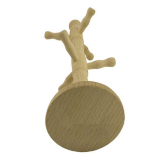 suport vertical din lemn cu brațe pentru agățat cești și căni detaliu pe baza rotundă din lemn