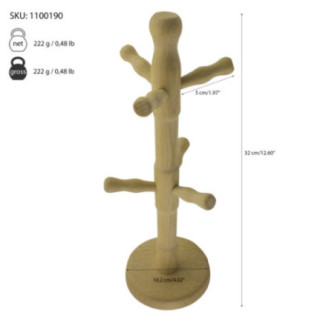 suport din lemn cu brațe pentru agățat căni și cești și informații despre dimensiuni