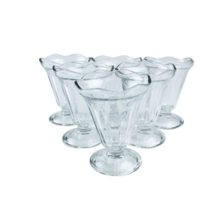 set 6 cupe din sticlă pentru servit înghețată pe picior