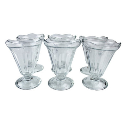 Set de cupe pentru înghețată din sticlă, tip lalea cu picior, ideale pentru milkshake, frappe, mousse sau budincă, 6 buc