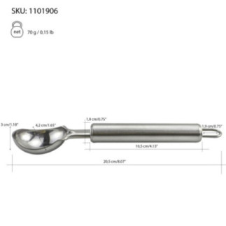 lingură pentru înghețată cu informații despre dimensiuni marcate prin săgeți