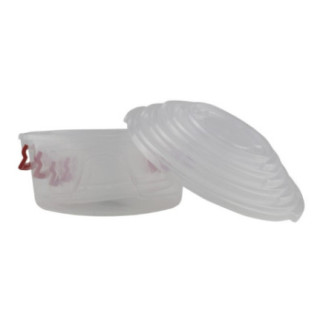 Set de caserole rotunde din plastic cu capace cu clipsuri de sigilare ușor de stocat una în alta, compatibil microunde, 4 buc