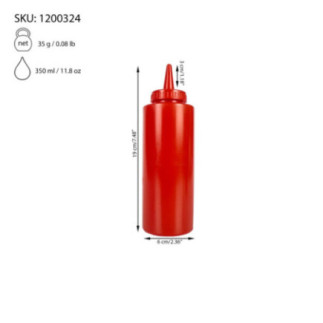 squeeze bottle roșu cu informații despre capacitate greutate și dimensiuni