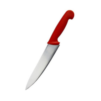 cuțit bucătărie profesional cu lamă din inox și mâner din plastic roșu pentru carne crudă conform HACCP
