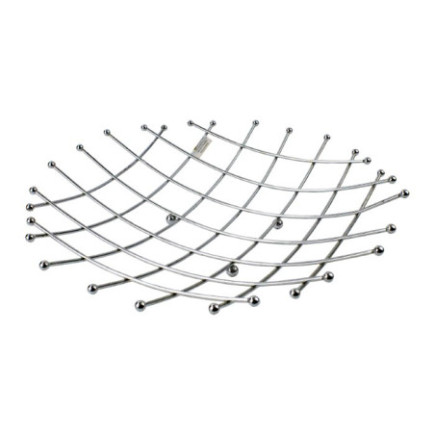 Fructieră metalică tip grilaj din oțel inoxidabil cu un design modern perfectă pentru mese festive sau uz zilnic