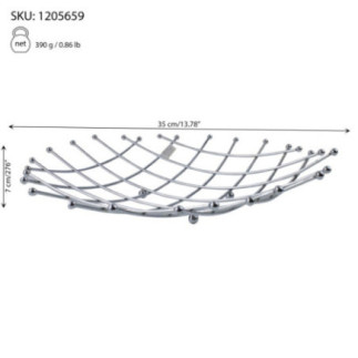 coș fructe cu bare metalice încrucișate și informații despre dimensiuni și greutate