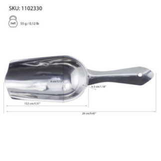 scafă din inox cu informații despre dimensiuni și greutate