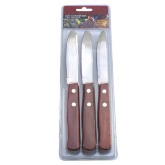 set 6 cuțite de masă cu lamă din inox și mâner din lemn ambalate în blister