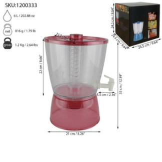 ecipient din plastic cu robinet pentru sucuri cu informații despre ambalaj dimensiuni și capacitate