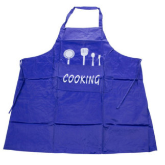 șorț de bucătărie albastru cu șnur și ustensile de bucătărie imprimate pe el