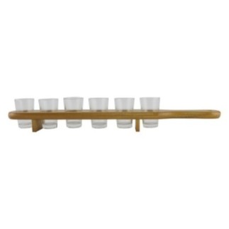set 6 pahare tip shot transparente pe suport de lemn cu mâner