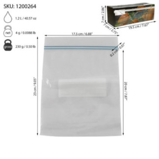 pungă cu închidere ermetică pentru alimente cu specificații despre ambalaj și dimensiuni