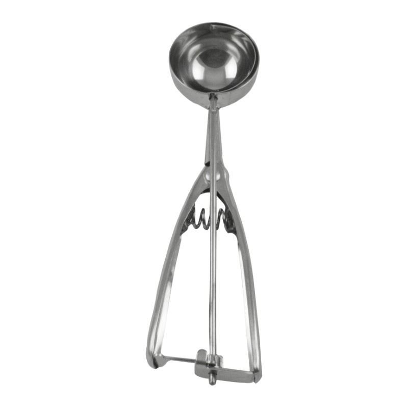 Lingură înghețată din inox cu cupă rezistentă, sistem de dozare și mâner ergonomic cu arc perfectă pentru cofetării și gelaterii