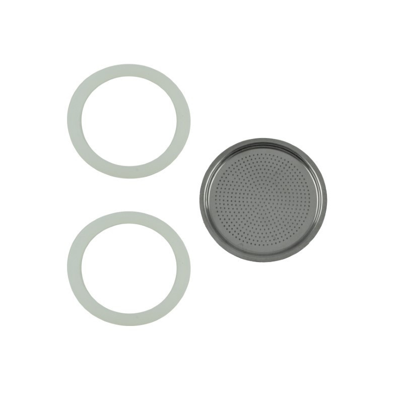 Set de garnituri din silicon și filtru din inox pentru cafetieră Moka, accesorii de rezervă pentru cafetiera de 6 persoane 3 buc