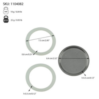 set de două garnituri de rezervă cu filtru pentru aparatul de cafea mokka de aragaz și informații despre dimensiuni