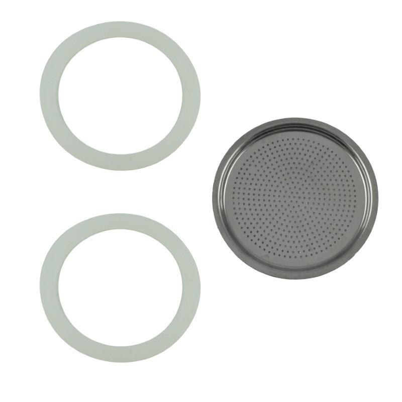 Set de garnituri din silicon și filtru din inox pentru cafetieră Moka, accesorii de rezervă pentru cafetiera de 9 persoane 3 buc