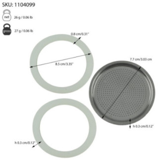 două garnituri din silicon și sită piese de schimb pentru cafetieră de aragaz cu informații despre dimensiuni