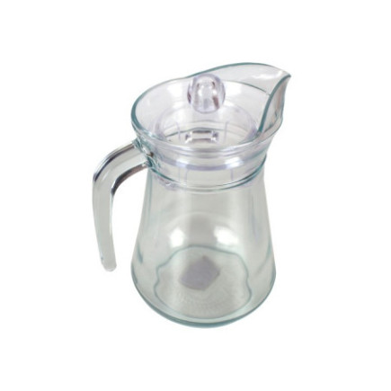 carafă din sticlă transparentă cu cioc de scurgere capac și mâner