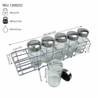 set 6 sticluțe de condimente în răștel cu specificații despre greutate capacitate și dimensiuni