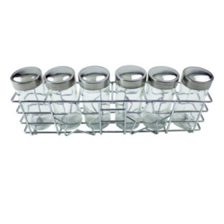 organizator condimente bucătărie cu 6 sticluțe cilindrice cu capac