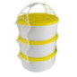 set 3 caserole etajate rotunde din plastic prinse cu o bandă flexibilă din plastic cu rol de mâner pentru transport alimente