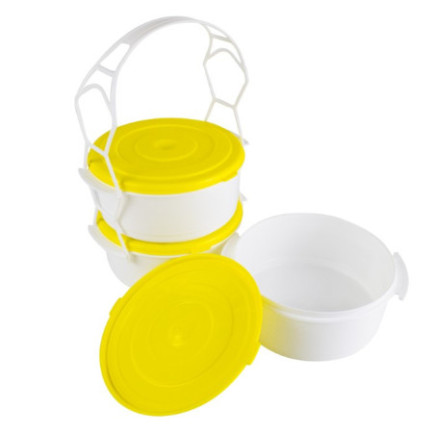 Sufertaș plastic mare, caserole cu capac stivuibile, 3x1.2 L, ideal pentru transportat mâncare de prânz, picnic sau călătorii