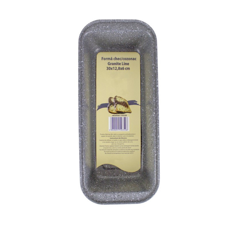 Tavă de copt cu înveliș antiaderent granit, previne lipirea și asigură o coacere uniformă pentru pâine, chec sau cozonac