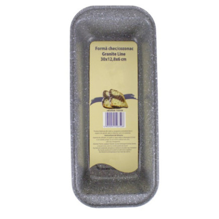 forma pentru copt dreptunghiulara cu aspect granit si eticheta colorata in interior