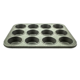 tavă de copt cu 12 compartimente rotunde cu fața în sus