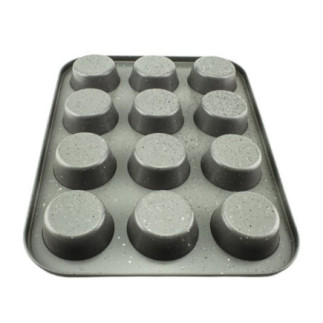 tavă de copt cu 12 compartimente rotunde cu fața în jos