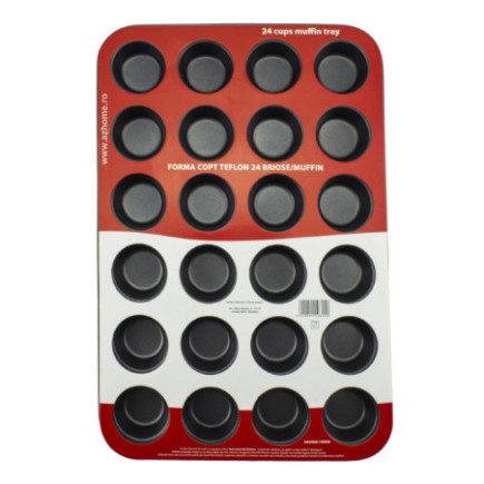 tavă copt brioșe dreptunghiulară din teflon cu 24 de găuri și etichetă colorată