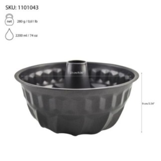 Formă pentru copt rotundă cu con, din oțel carbon, strat antiaderent teflonat, ideală pentru cozonaci pufoși sau guguluf, 23 cm