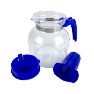 ceainic din sticlă termorezistentă cu cioc de scurgere mâner din plastic și sită la bază cu capac