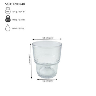 pahar cu bază striată și informații despre dimensiuni și capacitate