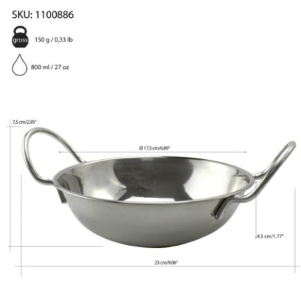 Coș pentru servit pâine, fructe sau gustări, rotund, din inox rezistent, cu mânere, perfect pentru restaurante și cantine, 17 cm