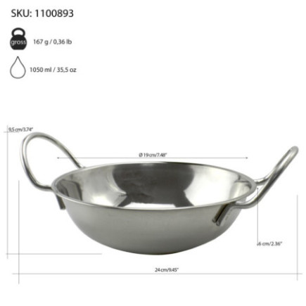 Coș pentru servit pâine, fructe sau gustări, rotund, din inox rezistent, cu mânere, perfect pentru restaurante și cantine, 19 cm