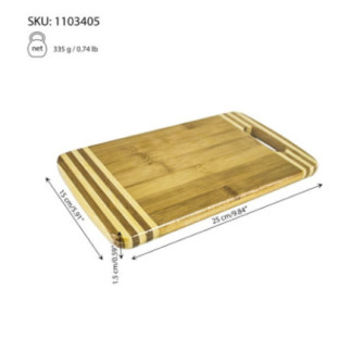 tocător din bambus dreptunghiular cu informații despre dimensiuni și greutate