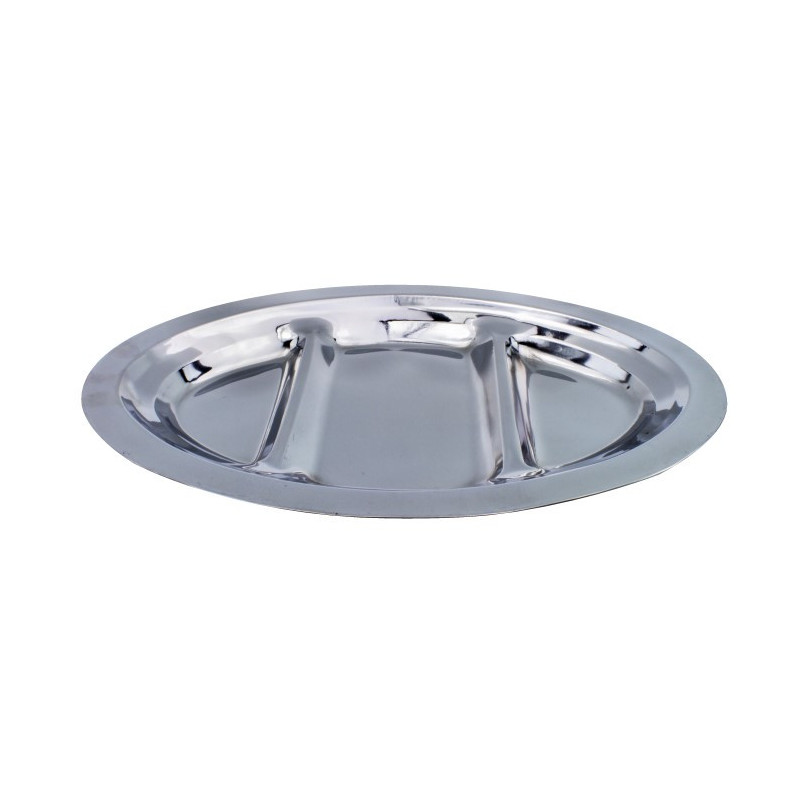 Platou inox divizat cu 3 compartimente pentru aperitive, snacks-uri, gustări, alune, bomboane, perfect pentru petreceri