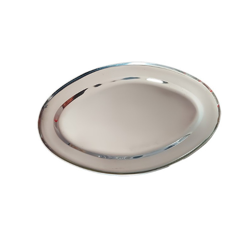 Platou oval din inox, rezistent și ușor de curățat, perfect pentru prezentarea preparatelor