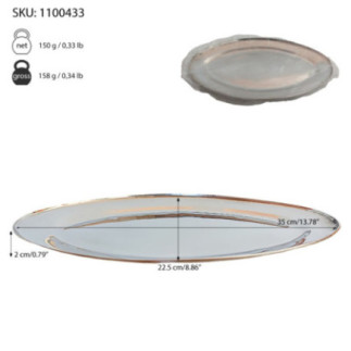 platou oval inox lucios pentru servire cu informații despre dimensiuni și greutate