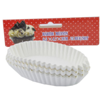 set de 75 de hârtii ondulate albe pentru copt stivuite în fața etichetei