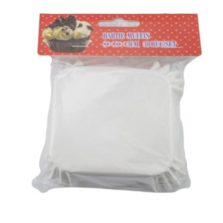 set 30 hârtii albe pătrate pentru brioșe și cupcakes ambalate cu dimensiuni vizibile