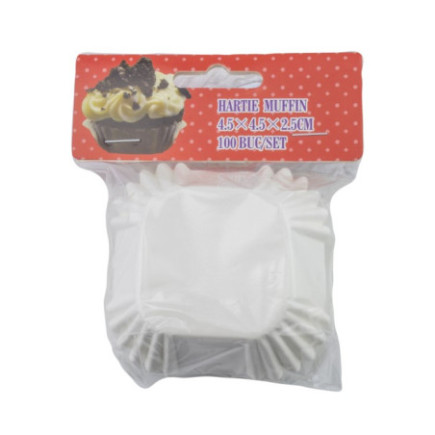 Set de hârtii pentru copt brioșe, pătrate din hârtie specială albă, 4.5x4.5x2.5 cm, rezistente la căldură, 100 buc