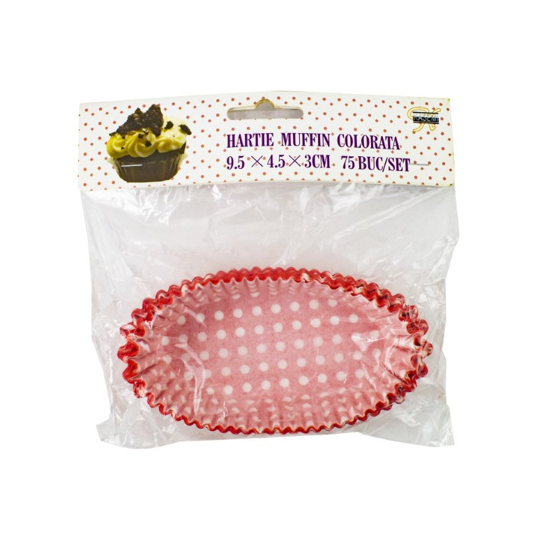 Set de hârtii pentru copt brioșe, ovale din hârtie specială colorată, 9.5x4.5x3.9 cm, rezistente la căldură, 75 buc