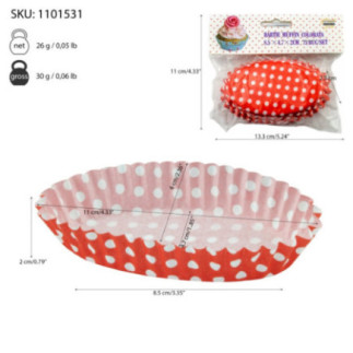 formă din hârtie ovală pentru copt prăjituri cu specificații despre ambalaj și dimensiuni