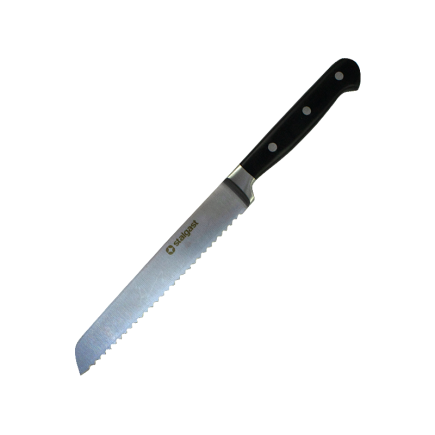 cuțit profesional cu lamă zimțată din inox și mâner negru din ebonită